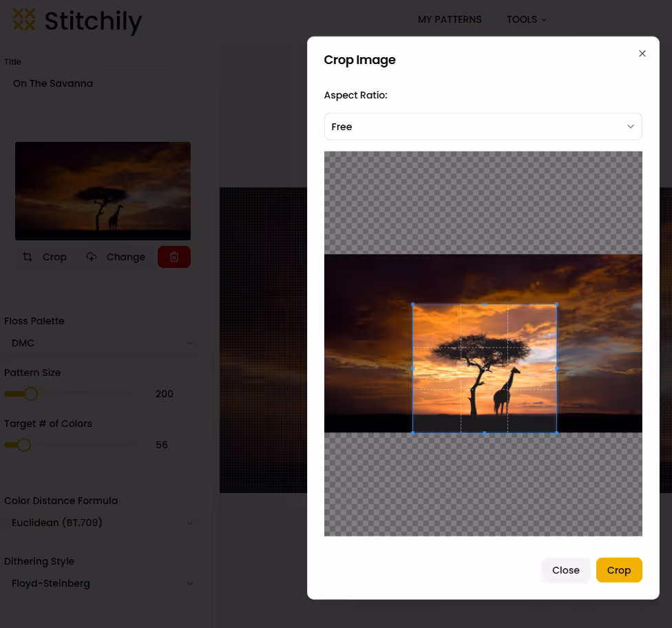 Crop images right in the pattern maker tool